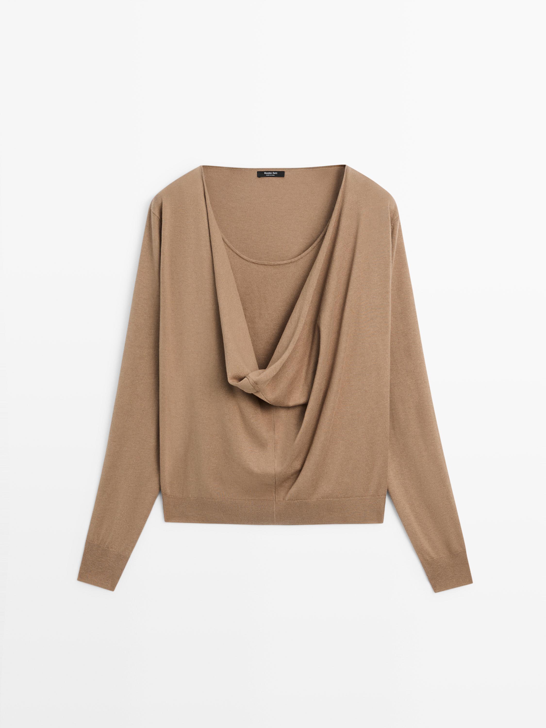 Pull en maille de coton à col drapé